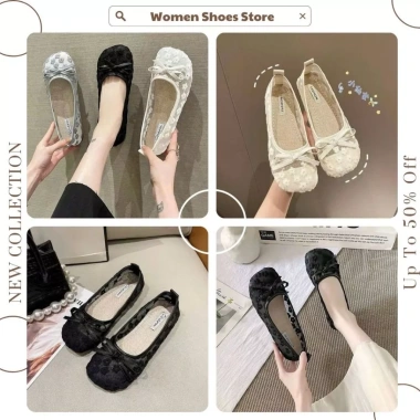 Giày Búp Bê Nơ Lưới Hoa Đế Bệt Vải Mềm Thời Trang Nữ N37 - Giá Ưu Đãi