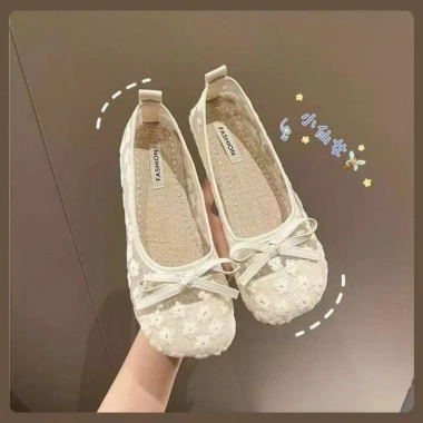 Giày Búp Bê Nơ Lưới Hoa Đế Bệt Vải Mềm Thời Trang Nữ N37 - Giá Ưu Đãi