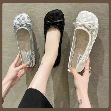 Giày Búp Bê Nơ Lưới Hoa Đế Bệt Vải Mềm Thời Trang Nữ N37 - Giá Ưu Đãi