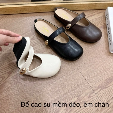 Giày búp bê nữ đế mềm cao su, khuy oval, sục bệt, sẵn nhận trước Tết - 215k 2
