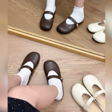 Giày búp bê nữ đế mềm cao su, khuy oval, sục bệt, sẵn nhận trước Tết - 215k 3