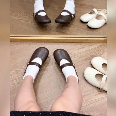 Giày búp bê nữ đế mềm cao su, khuy oval, sục bệt, sẵn nhận trước Tết - 215k 9