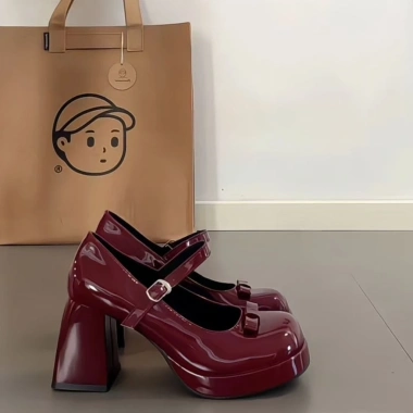 Giày cao gót đỏ 8cm Mary Jane đế vuông Tiểu Thư mùa đông - hàng sẵn, giảm còn 590k