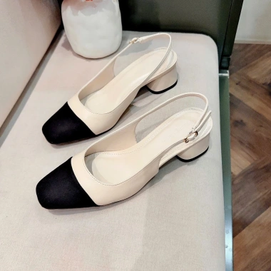Giày cao gót slingback nữ 4cm DAZZLING SHOES mũi tròn, da lộn, khóa dây sau - 369k
