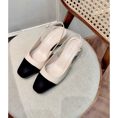 Giày cao gót slingback nữ 4cm DAZZLING SHOES mũi tròn, da lộn, khóa dây sau - 369k 2