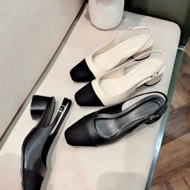 Giày cao gót slingback nữ 4cm DAZZLING SHOES mũi tròn, da lộn, khóa dây sau - 369k 4
