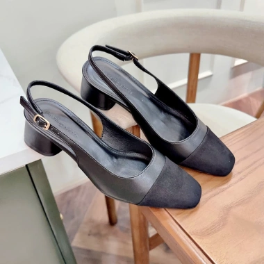 Giày cao gót slingback nữ 4cm DAZZLING SHOES mũi tròn, da lộn, khóa dây sau - 369k 5