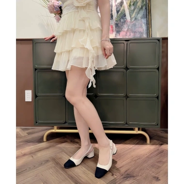 Giày cao gót slingback nữ 4cm DAZZLING SHOES mũi tròn, da lộn, khóa dây sau - 369k 8