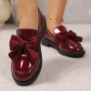 Giày Da Nhỏ Nữ Loafer Gót Dày Đế Bằng Màu Trơn Nơ Phong Cách Anh Xuân Thu 2.025