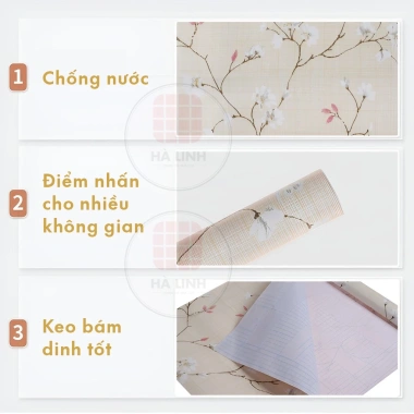 Giấy dán tường hoa 3D tự dính chống thấm nước, khổ 45cm - Phòng ngủ, khách chỉ 27k
