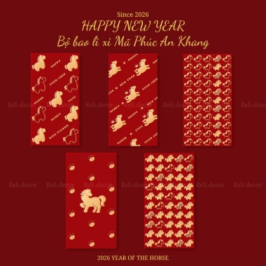 Giấy đẹp Set 20 Bao lì xì Tết 2.026 ép nhũ kim vàng Xuân Bính Ngọ - Giá chỉ 40.000 VND (Giá gốc 50.800 VND)