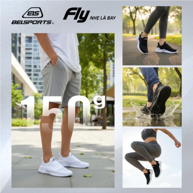 Giày Nam BELSPORTS FLY1 Full Black 150g Siêu Nhẹ Công Nghệ Dệt 4D và EVA Đàn Hồi Thoáng Khí Giá 378.999 VND 2