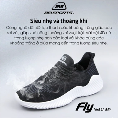 Giày Nam BELSPORTS FLY1 Full Black 150g Siêu Nhẹ Công Nghệ Dệt 4D và EVA Đàn Hồi Thoáng Khí Giá 378.999 VND 6