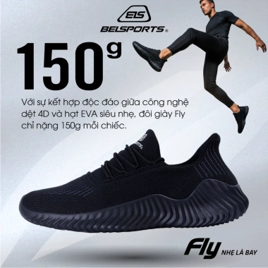 Giày Nam BELSPORTS FLY1 Full Black 150g Siêu Nhẹ Công Nghệ Dệt 4D và EVA Đàn Hồi Thoáng Khí Giá 378.999 VND 8