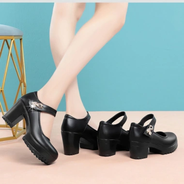 Giày nữ cao gót 10cm đế PU nhẹ, đính đá, size 34‑43, lịch sự cho trung niên