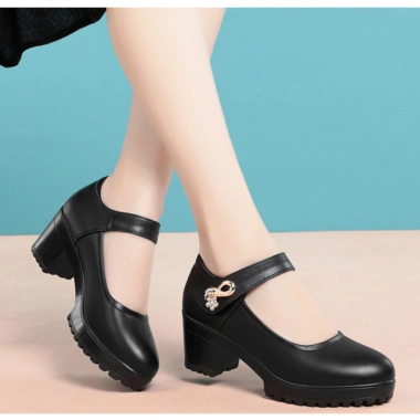 Giày nữ cao gót 10cm đế PU nhẹ, đính đá, size 34‑43, lịch sự cho trung niên