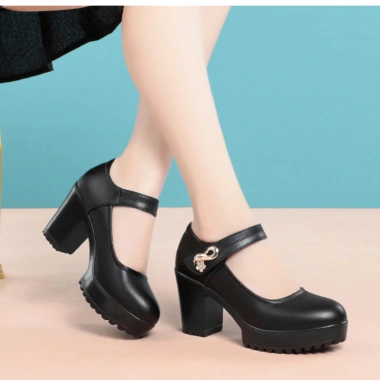 Giày nữ cao gót 10cm đế PU nhẹ, đính đá, size 34‑43, lịch sự cho trung niên