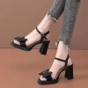 Giày sandal cao gót S80 cao 10p đế đúp 2 màu đen trắng thanh lịch sang trọng giảm giá 174k 2