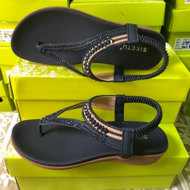 Giày sandal nữ 2.023 phong cách Âu-Mỹ, dây đeo đàn hồi, đính hạt mềm mại, thoáng khí, nhẹ thoải mái, size lớn - 340k 5