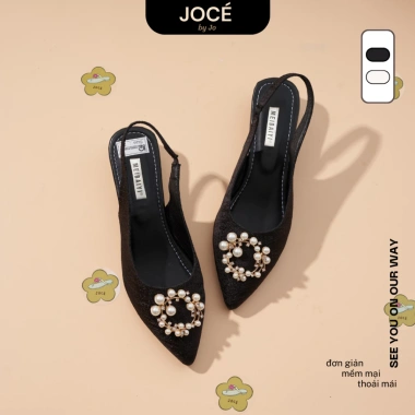 Giày slingback mũi nhọn mặt đá Tròn Jocé gót hở - Dép nữ du lịch mùa hè, giá 199.000đ