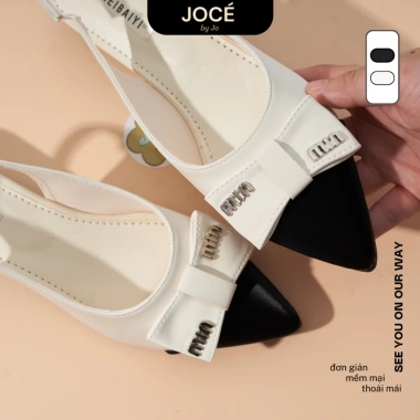 Giày slingback nữ mũi nhọn nơ Jocé phối màu gót hở sang chảnh - Size 1 - 175k