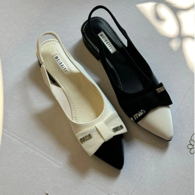 Giày slingback nữ mũi nhọn nơ Jocé phối màu gót hở sang chảnh - Size 1 - 175k