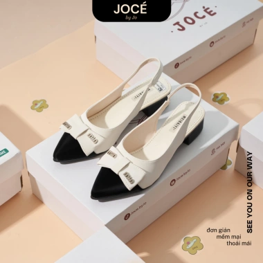 Giày slingback nữ mũi nhọn nơ Jocé phối màu gót hở sang chảnh - Size 1 - 175k