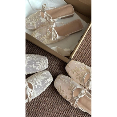 Giày Sục Ballet Nữ Lưới Hoa Đính Nơ Đệm Da Mềm - Phong Cách Mùa Hè 2.025 QCCC Giá 345k