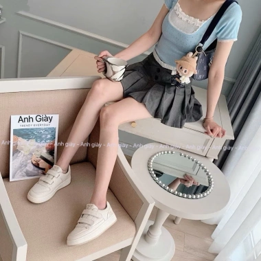 Giày thể thao nữ TT37 trắng - Sneaker đế bằng, cổ thấp, quai dán, giá 320.000₫ 3