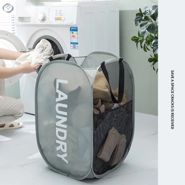 Giỏ Đựng Đồ Thoáng Khí Túi Lưới Gấp Lại Đen Trắng Đựng Quần Áo Bẩn Tiện Lợi
