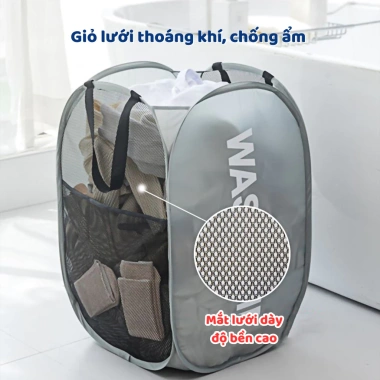 Giỏ đựng quần áo bẩn lưới thoáng khí chống ẩm mốc gấp gọn có tay cầm 54.000₫ 4
