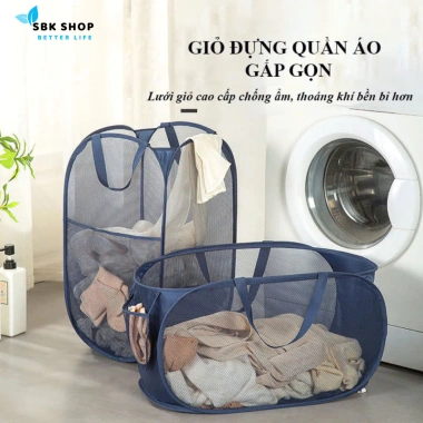 Giỏ Đựng Quần Áo Gấp Gọn Lưới Thoáng Khí Polyester, Chống Ẩm Mốc, Tay Cầm
