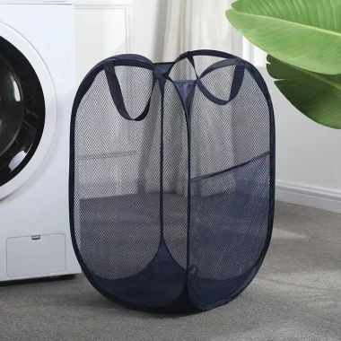 Giỏ Đựng Quần Áo Gấp Gọn Lưới Thoáng Khí Polyester, Chống Ẩm Mốc, Tay Cầm