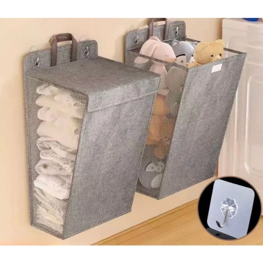 Giỏ Đựng Quần Áo Gấp Gọn Treo Tường Chống Nước Có Nắp và Tặng Miếng Dán - 85k