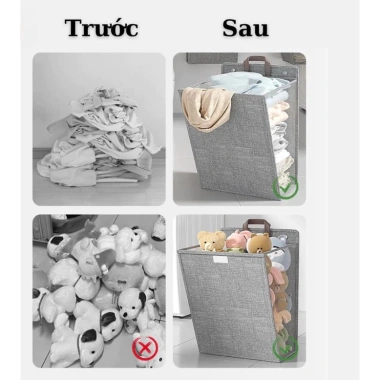 Giỏ Đựng Quần Áo Gấp Gọn Treo Tường Chống Nước Có Nắp và Tặng Miếng Dán - 85k
