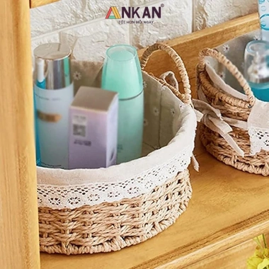 Giỏ Picnic Hình Tròn Đan Tay Có Quai va Decor Bánh Kẹo, Chụp Hình Bé, Giá 99.000 VND 2
