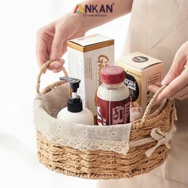 Giỏ Picnic Hình Tròn Đan Tay Có Quai va Decor Bánh Kẹo, Chụp Hình Bé, Giá 99.000 VND 8