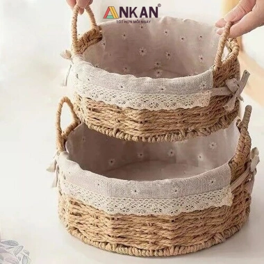 Giỏ Picnic Hình Tròn Đan Tay Có Quai va Decor Bánh Kẹo, Chụp Hình Bé, Giá 99.000 VND 9