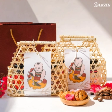 Giỏ quà Tết 2.026 Tân Niên Phúc Lộc mây tre đan tinh tế, hạt dinh dưỡng tốt sức khỏe - Giảm còn 300.000đ La'zen