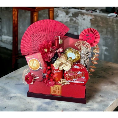 Giỏ quà Tết cao cấp, quai xách, set hoa quả, tem Happy New Year 126k 3