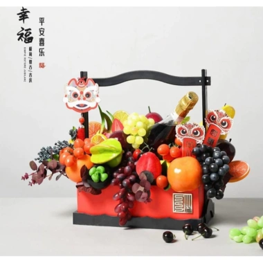 Giỏ quà Tết cao cấp, quai xách, set hoa quả, tem Happy New Year 126k 4