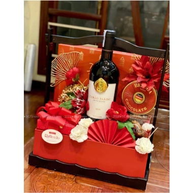Giỏ quà Tết cao cấp, quai xách, set hoa quả, tem Happy New Year 126k 5
