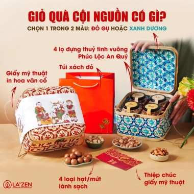 Giỏ quà Tết mây tre đan Cát Tường và Cội Nguồn - Hạt dinh dưỡng cao cấp La Zen, giá chỉ 569k 2