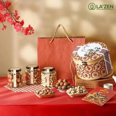 Giỏ quà Tết mây tre đan Cát Tường và Cội Nguồn - Hạt dinh dưỡng cao cấp La Zen, giá chỉ 569k 9