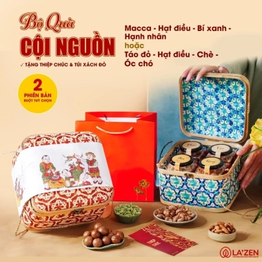 Giỏ quà Tết mây tre đan CỘI NGUỒN hạt dinh dưỡng cao cấp, 732.450đ, giao nhanh 2