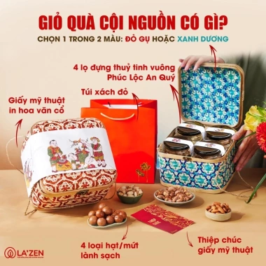 Giỏ quà Tết mây tre đan CỘI NGUỒN hạt dinh dưỡng cao cấp, 732.450đ, giao nhanh 4