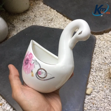 Giỏ sứ cắm thìa nĩa trang trí bàn ăn, ống sứ in hoa hồng, giảm giá 18% chỉ 77.420₫