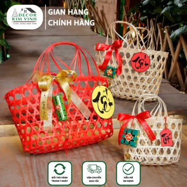Giỏ tre decor Kim Vinh - Đựng quà Tết sang trọng, giá chỉ 38.000đ