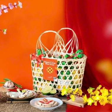 Giỏ tre đựng quà Tết - Làn tre chắc chắn, thân thiện môi trường, giá 15.000₫