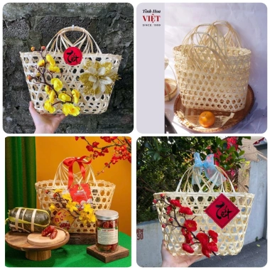 Giỏ tre trang trí đa năng Làn tre làm giỏ quà Tết, giá ưu đãi 19.800đ